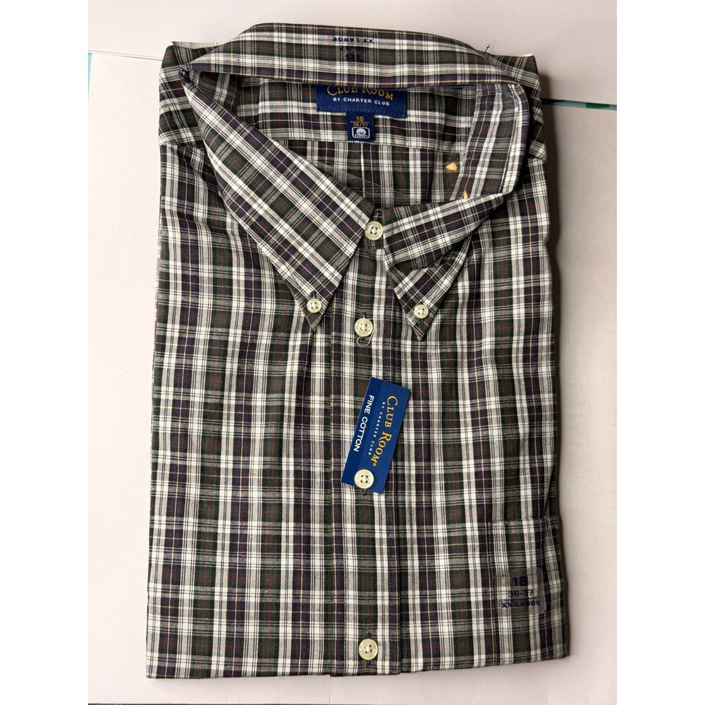 NWT CLUB ROOM BY CHARTER HOUSE MEN'S XXL PLAID BUTTON DOWN SHIRT